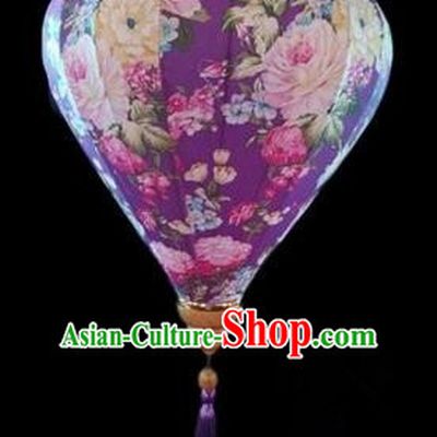 Chinese Traditional Lantern Handmade Printing Peony Deep Purple Lanterns Ceiling Lamp New Year Lantern