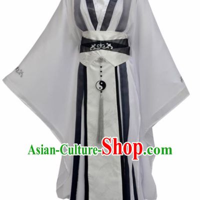 Traditional Chinese Tang Dynasty Swordsman White Clothing Ancient Taoist Priest Costume for Men
