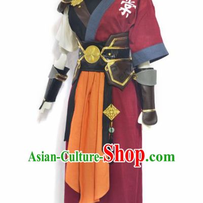 Traditional Chinese Cosplay Swordsman Clothing Ancient Imperial Bodyguard Red Costume for Men