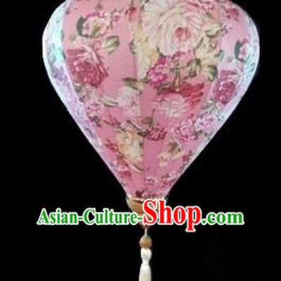Chinese Traditional Lantern Handmade Printing Peony Pink Lanterns Ceiling Lamp New Year Lantern