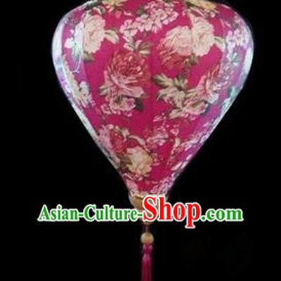 Chinese Traditional Lantern Handmade Printing Peony Purple Lanterns Ceiling Lamp New Year Lantern