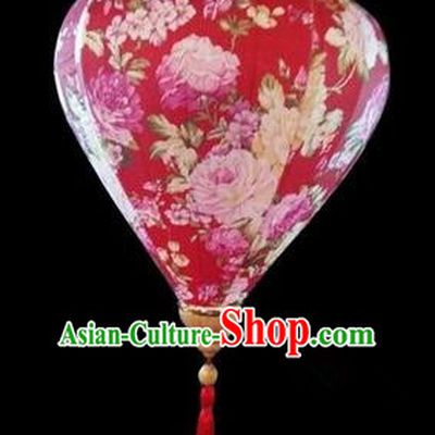 Chinese Traditional Lantern Handmade Printing Peony Rosy Lanterns Ceiling Lamp New Year Lantern