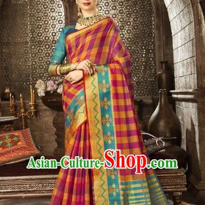 Asian India Traditional Sari Dress Indian Court Rosy Costume Bollywood Queen Clothing for Women