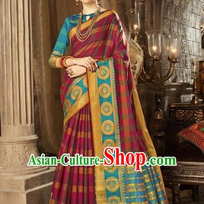 Asian India Traditional Bollywood Queen Rosy Sari Dress Indian Court Costume for Women