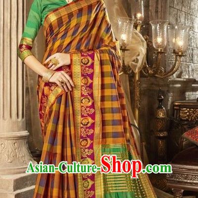 Asian India Traditional Bollywood Queen Golden Sari Dress Indian Court Costume for Women
