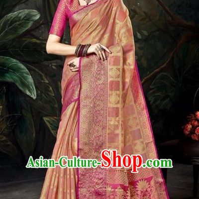 Asian India Traditional Bollywood Rosy Sari Dress Indian Court Queen Costume for Women