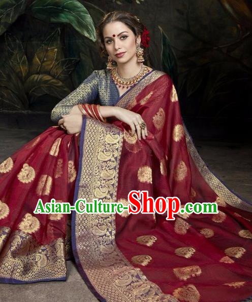 Asian India Traditional Bollywood Purplish Red Sari Dress Indian Court Queen Costume for Women Asian India Traditional Bollywood Purplish Red Sari Dress Indian Court Queen Costume for Women