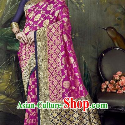 Asian India Traditional Bollywood Rosy Sari Dress Indian Court Queen Costume for Women
