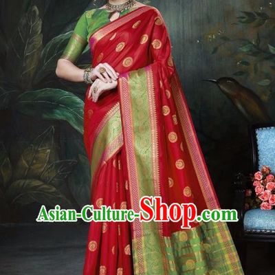 Asian India Traditional Bollywood Red Sari Dress Indian Court Queen Costume for Women