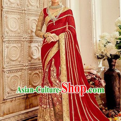 Asian India Traditional Bollywood Red Sari Dress Indian Court Queen Wedding Costume for Women