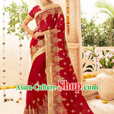 Asian India Traditional Bollywood Red Sari Dress Indian Court Wedding Bride Costume for Women