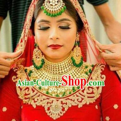 South Asian India Traditional Jewelry Accessories Asia Indian Bollywood Green Beads Headwear for Women