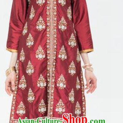 South Asian India Traditional Punjabi Costumes Asia Indian National Yoga Purplish Red Blouse and Pants for Women