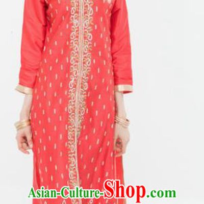 South Asian India Traditional Punjabi Costumes Asia Indian National Yoga Red Blouse and Pants for Women
