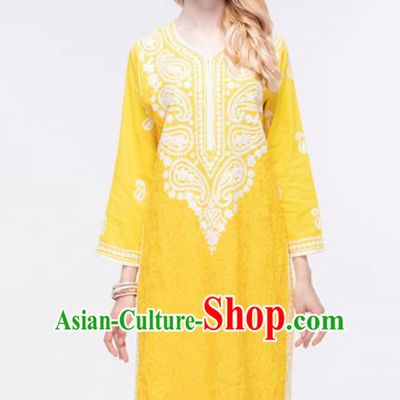 South Asian India Traditional Yoga Costumes Asia Indian National Punjabi Bright Yellow Blouse and Pants for Women