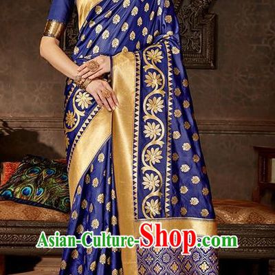 India Traditional Bollywood Royalblue Sari Dress Asian Indian Court Wedding Bride Costume for Women