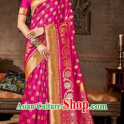 India Traditional Bollywood Rosy Sari Dress Asian Indian Court Wedding Bride Costume for Women