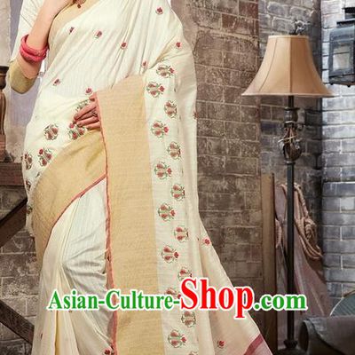 South Asian India Traditional Bollywood White Sari Dress Indian Court Wedding Bride Costume for Women