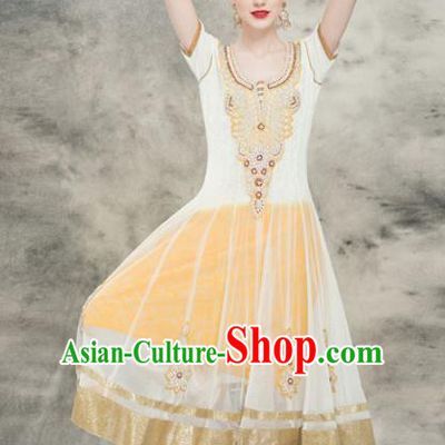 South Asian India Traditional Yoga Yellow Dress Asia Indian National Punjabi Costume for Women
