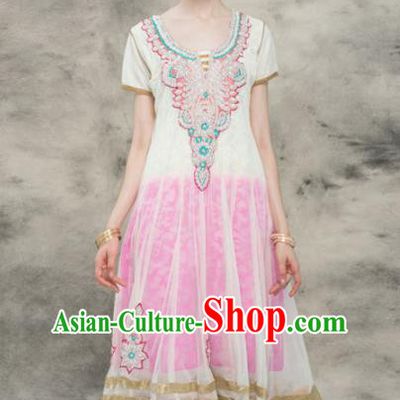 South Asian India Traditional Yoga Pink Dress Asia Indian National Punjabi Costume for Women