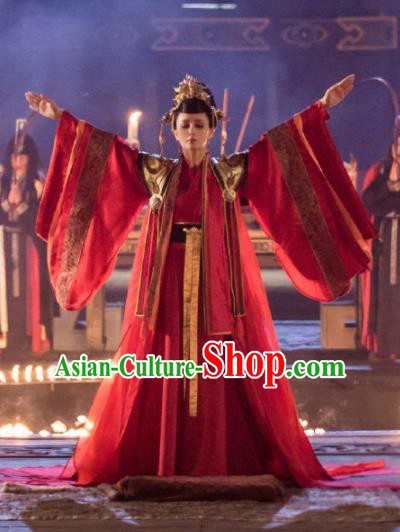 Chinese Ancient Legend Hoshin Engi Shang Dynasty Empress Historical Costume and Headpiece for Women