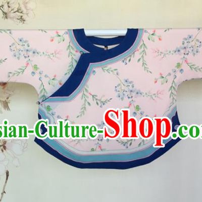 Traditional Chinese Tang Suit Printing Pink Blouse Upper Outer Garment National Costume for Women