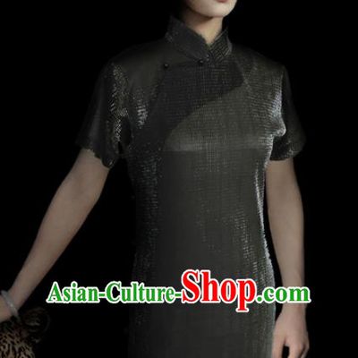Traditional Chinese Black Cheongsam Tang Suit Qipao Dress National Costume for Women