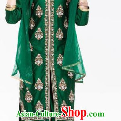 South Asian India Traditional Green Costume Asia Indian National Punjabi Suit for Women