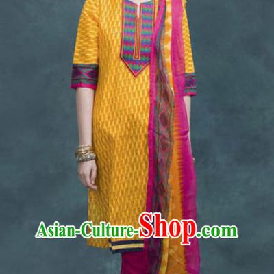 South Asian India Traditional Yellow Costume Asia Indian National Punjabi Suit for Women
