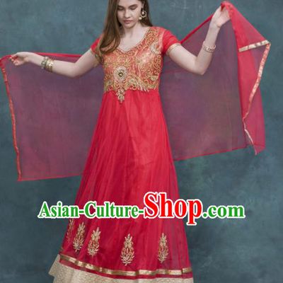 South Asian India Traditional Costume Red Dress Asia Indian National Punjabi Suit for Women