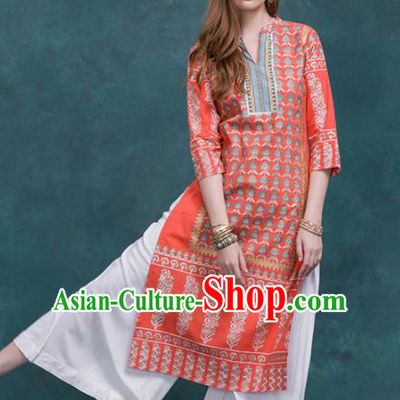 South Asian India Traditional Costume Red Dress Asia Indian National Punjabi Suit for Women