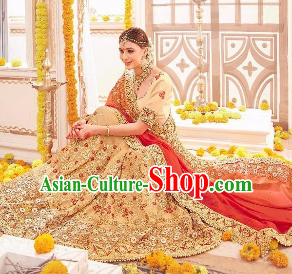 Asian India Traditional Wedding Bride Orange Sari Dress Indian Bollywood Court Costume for Women Asian India Traditional Wedding Bride Orange Sari Dress Indian Bollywood Court Costume for Women