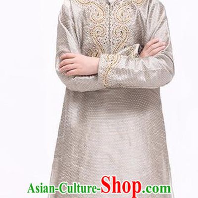 South Asian India Traditional Costume Khaki Shirt and Pants Asia Indian National Suit for Kids
