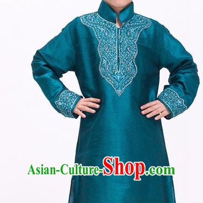 South Asian India Traditional Costume Peacock Green Shirt and Pants Asia Indian National Suit for Kids