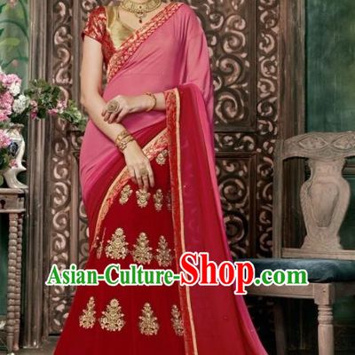 Indian Traditional Court Queen Red Sari Dress Asian India Bollywood Embroidered Costume for Women