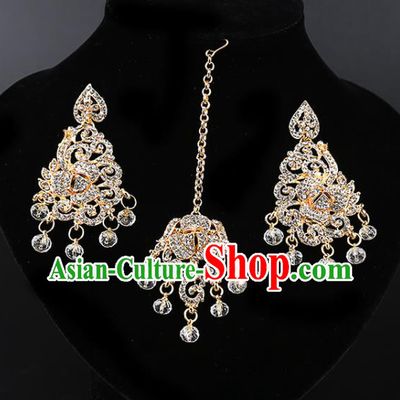 Asian India Traditional Wedding Jewelry Accessories Indian Bollywood Crystal Tassel Earrings and Eyebrows Pendant for Women