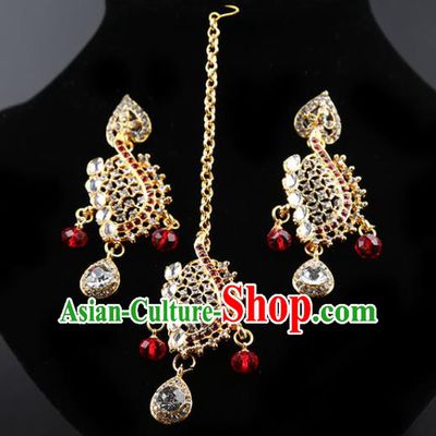 Indian Bollywood Wedding Crystal Earrings and Eyebrows Pendant India Traditional Court Princess Jewelry Accessories for Women