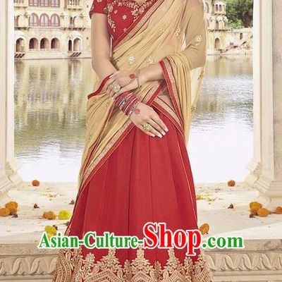 Asian India Traditional Bride Embroidered Purplish Red Sari Dress Indian Bollywood Court Queen Costume Complete Set for Women