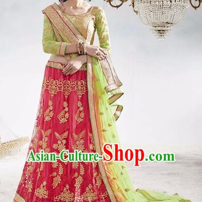 Asian India Traditional Wedding Bride Embroidered Sari Dress Indian Bollywood Court Queen Costume Complete Set for Women