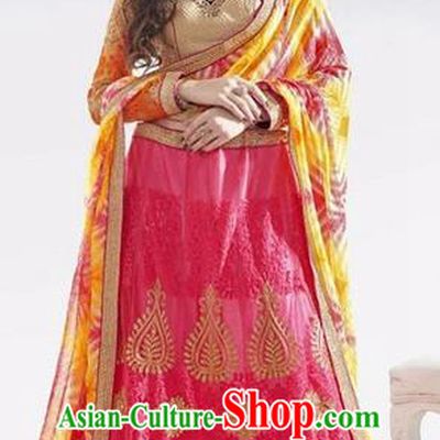 Asian India Traditional Wedding Bride Embroidered Rosy Sari Dress Indian Bollywood Court Queen Costume Complete Set for Women