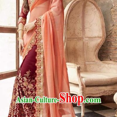 Asian India Traditional Pink Sari Dress Indian Bollywood Court Bride Costume Complete Set for Women