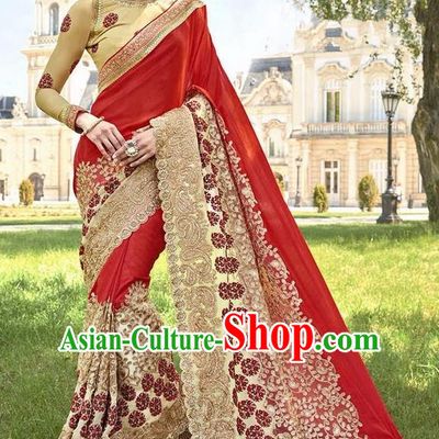Asian India Traditional Red Sari Dress Indian Bollywood Court Bride Costume Complete Set for Women