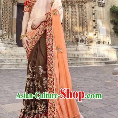 Asian India Traditional Embroidered Brown Sari Dress Indian Bollywood Court Bride Costume Complete Set for Women