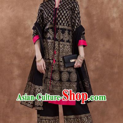 South Asian India Traditional Black Costume Asia Indian National Punjabi Suit for Women