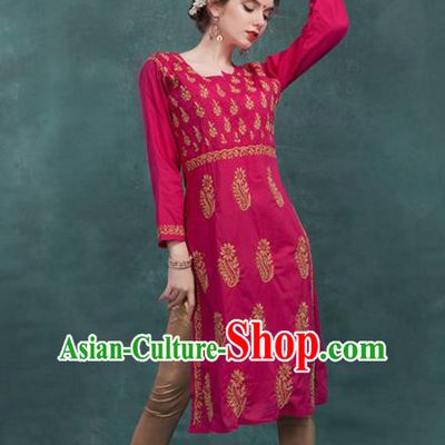 South Asian India Traditional Rosy Dress Costume Asia Indian National Punjabi Suit for Women