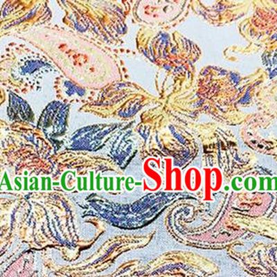 Chinese Traditional Peony Pattern Design Silk Fabric Blue Brocade Tang Suit Fabric Material