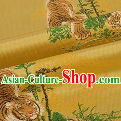Chinese Traditional Tigers Pattern Design Silk Fabric Golden Brocade Tang Suit Fabric Material