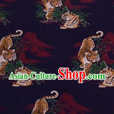 Chinese Traditional Tigers Pattern Design Silk Fabric Navy Brocade Tang Suit Fabric Material