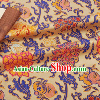 Chinese Traditional Lotus Pattern Design Silk Fabric Yellow Brocade Tang Suit Fabric Material