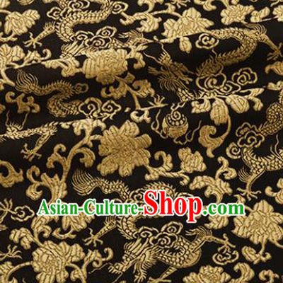 Chinese Traditional Dragon Peony Pattern Design Black Brocade Hanfu Silk Fabric Tang Suit Fabric Material